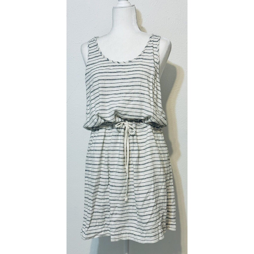 Lou & Gray Women Size Large Linen Blend Striped Racerback Tank Dress Pockets